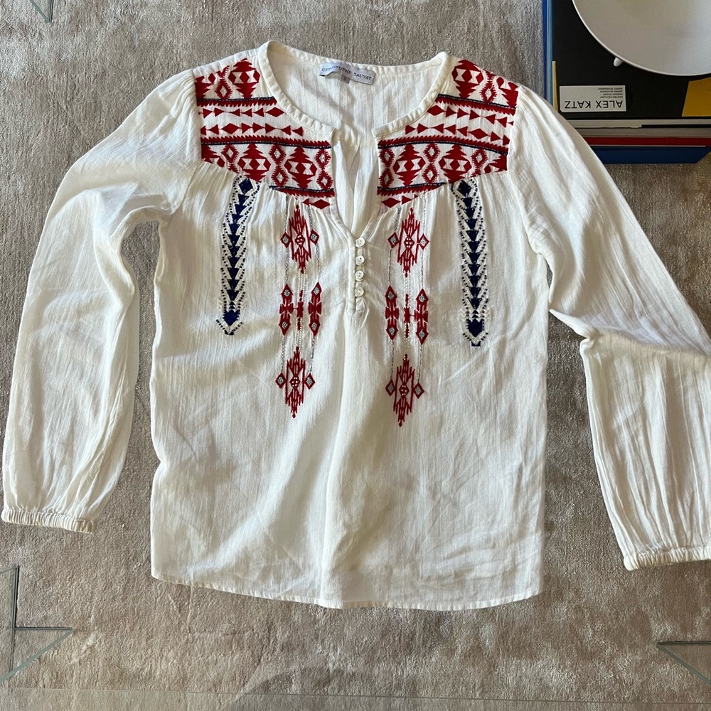 Christophe Sauvet embroidered beaded peasant top size small